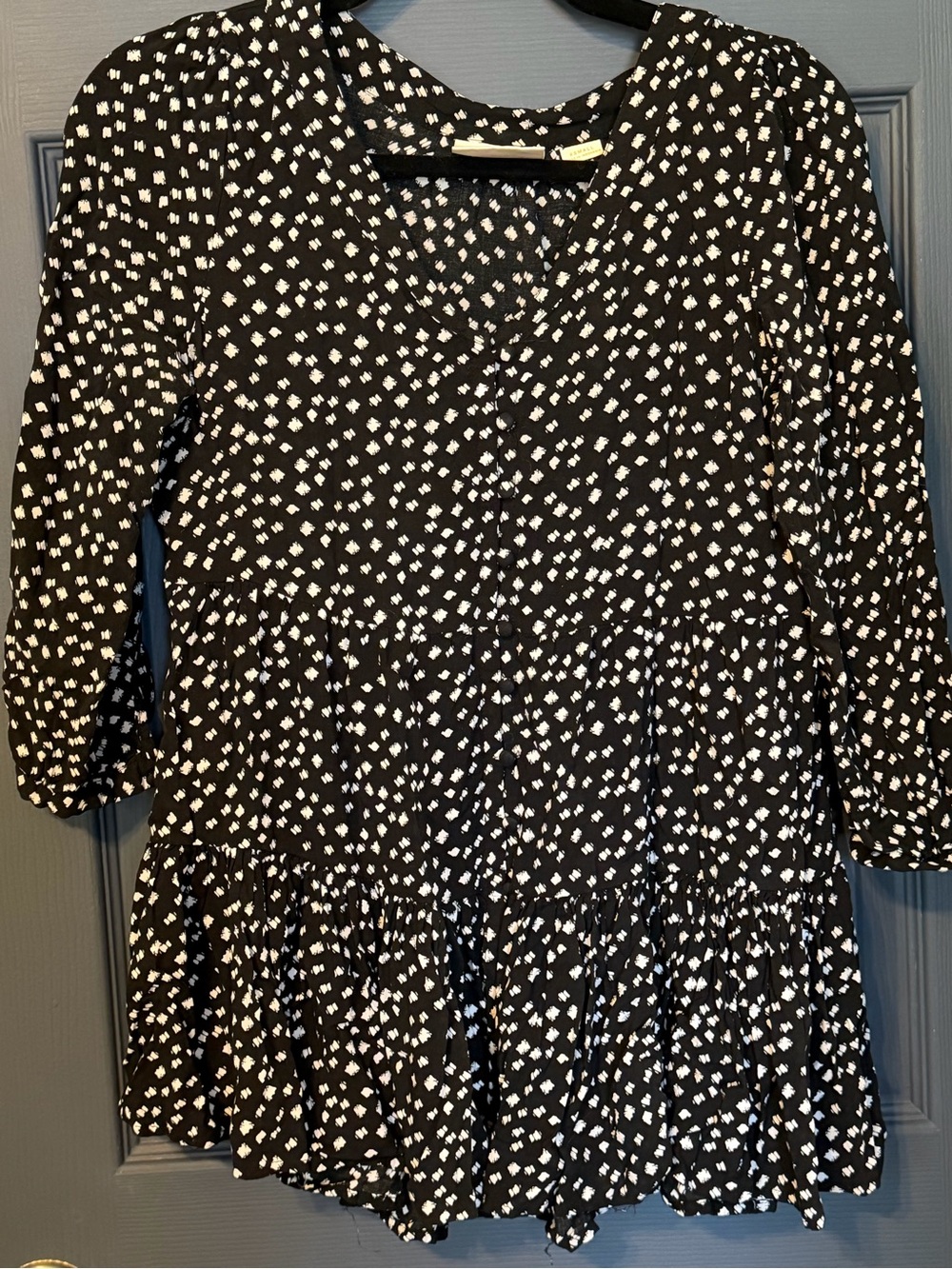 Women’s Black & White Printed Ruffle Blouse